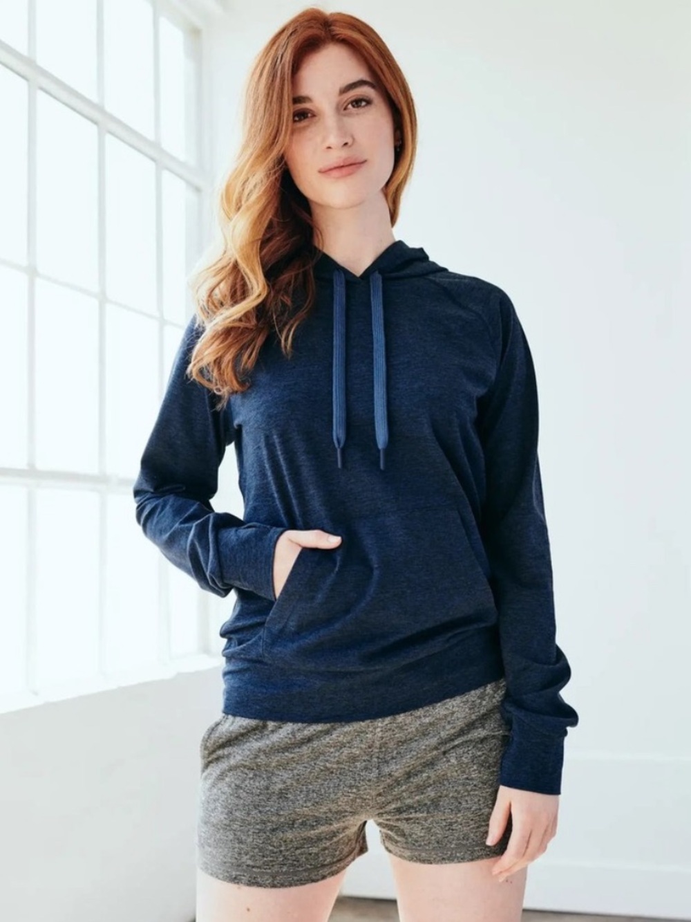 Quince Activewear Collection Flowknit Full Zip Hoodie In Heather Navy Medium